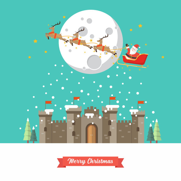 圣诞老人的雪橇在冬天飞过城堡图片下载