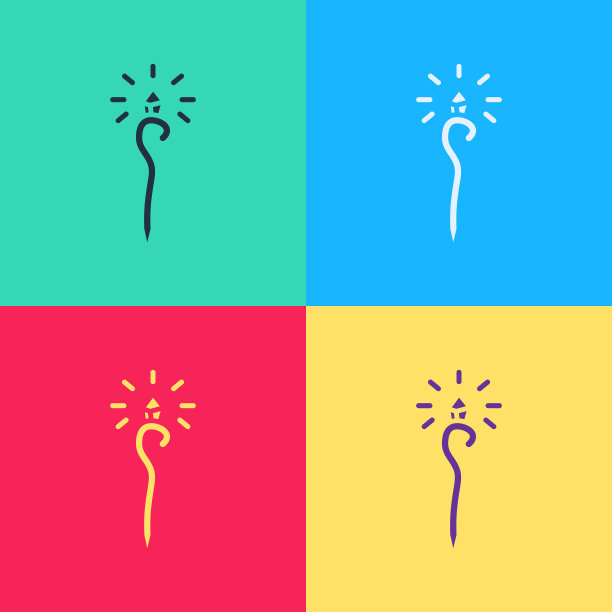 流行艺术魔术杖图标孤立上的色彩图片下载