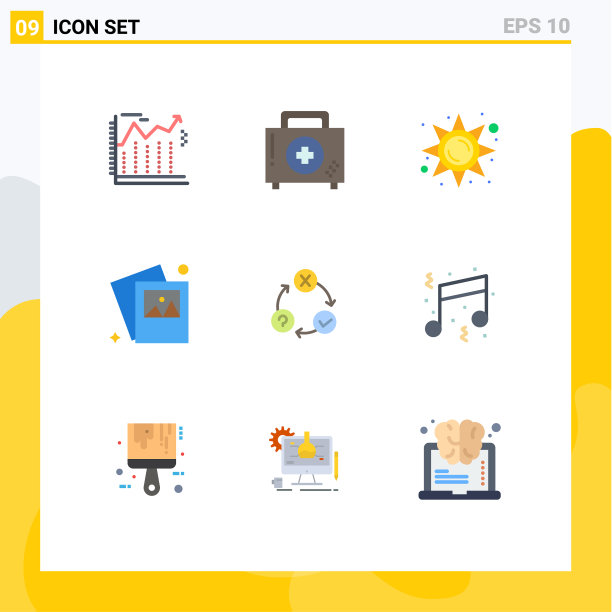 可编辑线包9个简单的平面颜色图片下载