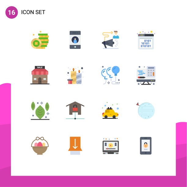 包装16个现代平面颜色的标志和符号图片下载