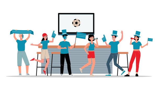 体育俱乐部与足球球迷支持他们的球队，平面矢量插图。图片下载