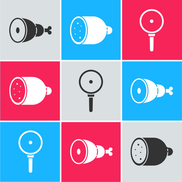 设置鸡腿腊肠香肠和煎锅图标图片下载