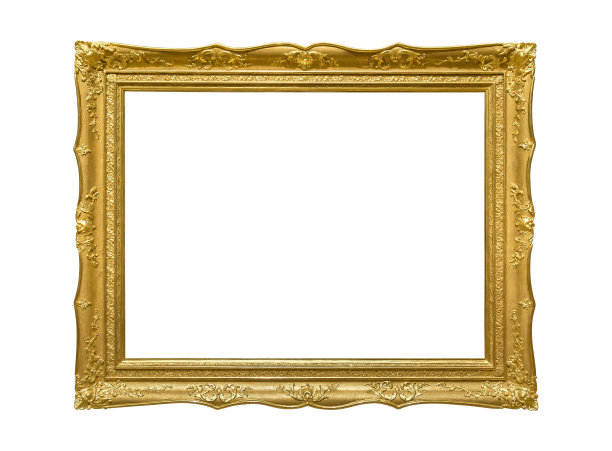 木制的金色画框在白色的背景图片下载