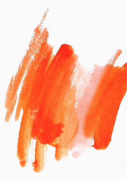 水彩背景-橙色颜料在白色上的笔触图片下载