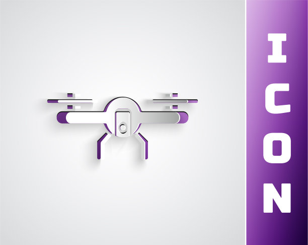 剪纸无人机飞行图标孤立在灰色图片下载