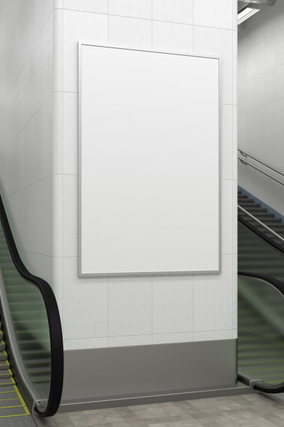 墙上挂着有自动扶梯和楼梯的海报。图片下载