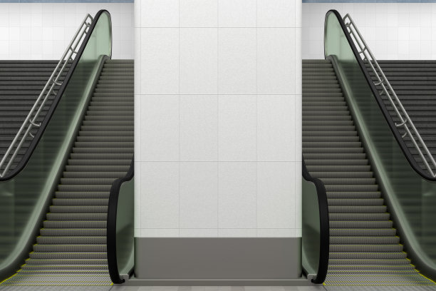 空白墙模拟地下扶梯和楼梯。图片下载