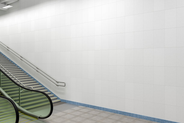 空白墙模拟地下扶梯和楼梯。图片下载