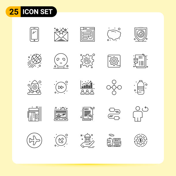 通用图标符号组25个现代线条图片下载