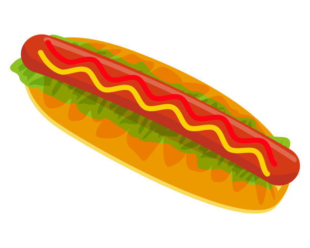 矢量图的热狗与芥末和番茄酱酱。图片下载