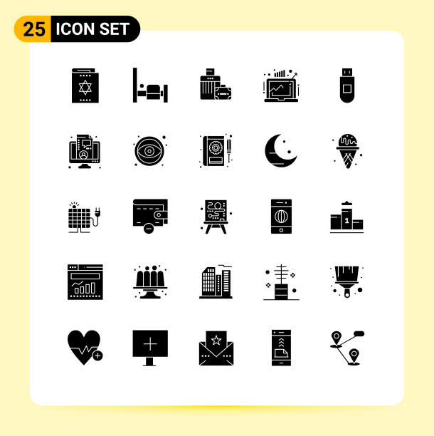 25个创意图标现代符号和usb符号图片下载