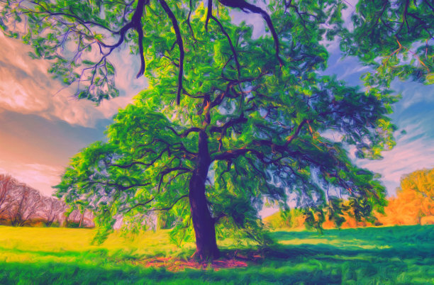 石油山水画图片下载