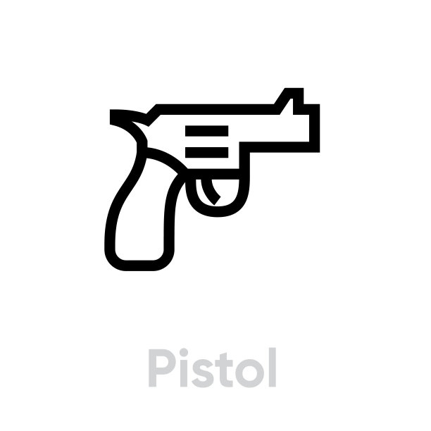 手枪射击图标，可编辑的线条矢量图图片下载
