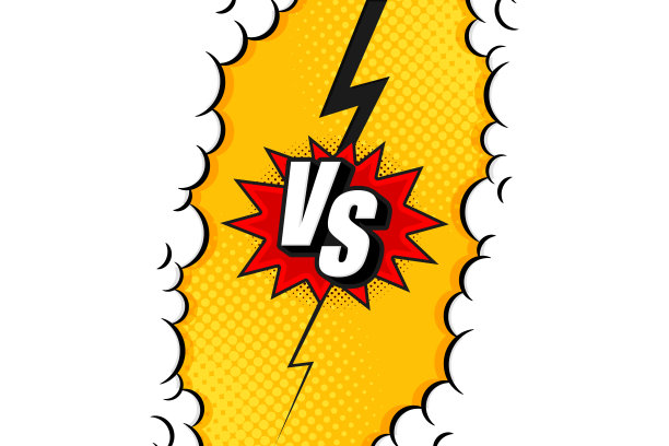 VS字母战斗背景在平面漫画风格设计与半色调，闪电。向量图片下载