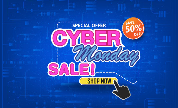 现代网络星期一横幅与平面设计图片下载