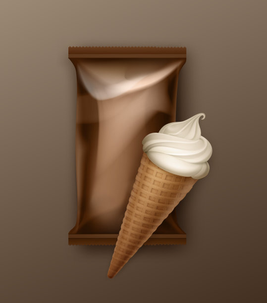 矢量白色经典软冰淇淋华夫蛋筒与棕色塑料箔包装品牌包装设计接近孤立的背景图片下载