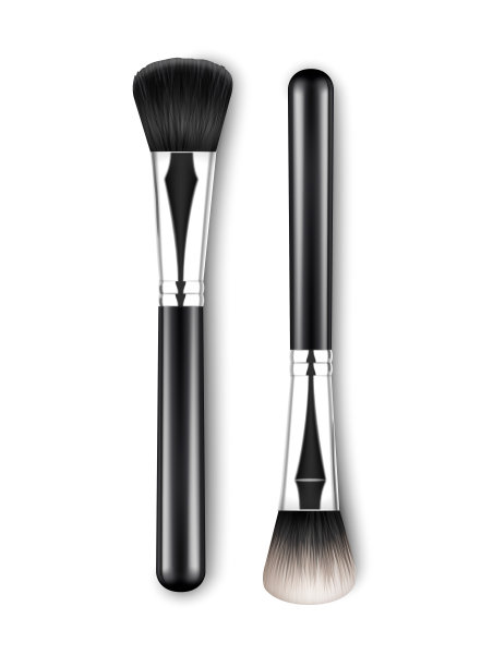 矢量黑色清洁专业化妆粉刷与黑色手柄孤立在白色背景图片下载