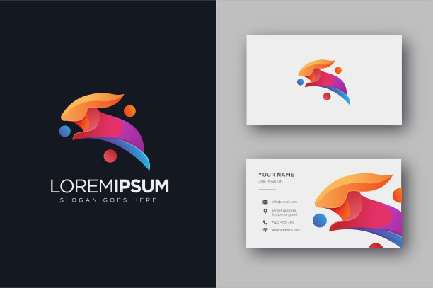 跳跃兔子矢量图标和名片模板图片下载