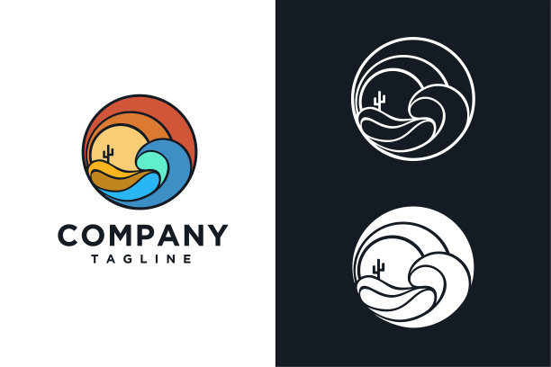 摘要旅游海洋和沙漠景观图标矢量模板图片下载