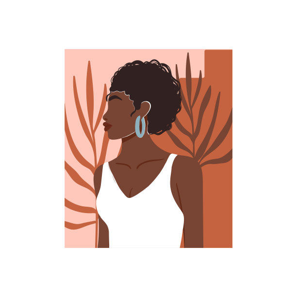 当代时尚拼贴，抽象的非洲女性肖像，棕榈叶和抽象形式。图片下载