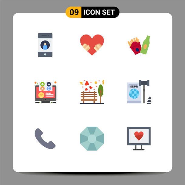 为长凳设置9个现代UI图标符号图片下载