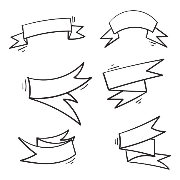 手绘丝带横幅设置涂鸦插图矢量孤立图片下载