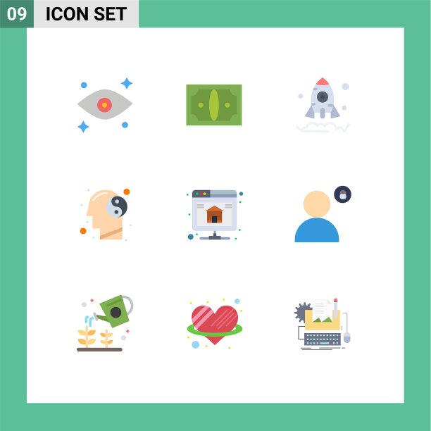 包装9个现代平面颜色的标志和符号图片下载