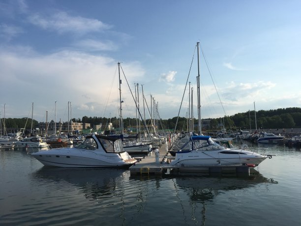 避风港Kakumäe游艇港，塔林，爱沙尼亚。游艇，帆船映衬着蓝天。图片下载