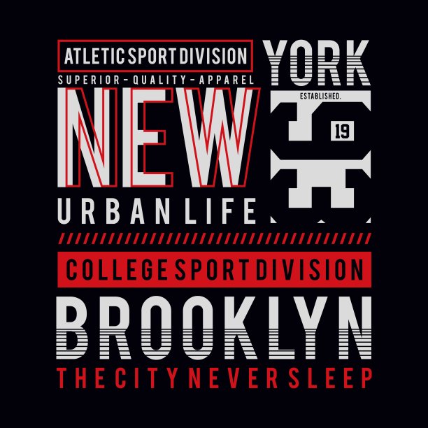 纽约，布鲁克林印刷t恤。复古徽章的t恤印花。校的风格。图片下载