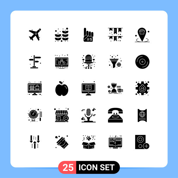 可编辑的线包25个简单的固体符号图片下载