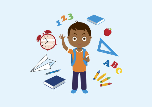 带着学校用品的可爱小男孩图片下载