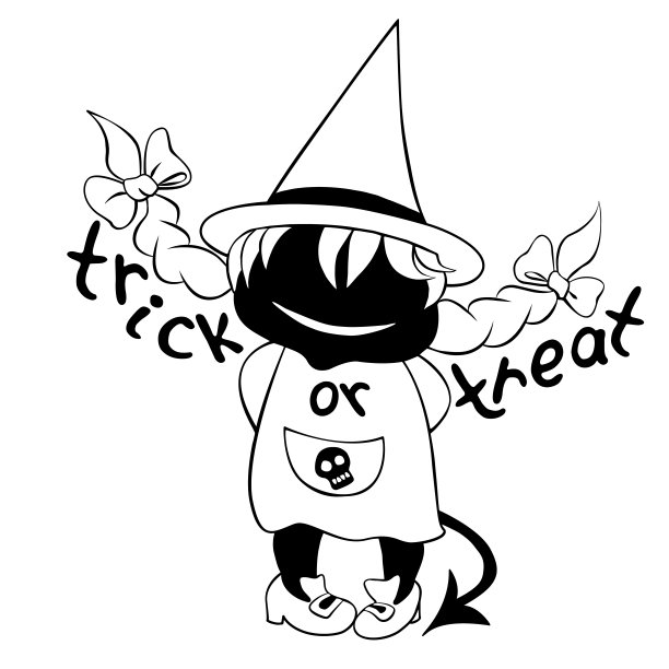 带着可怕微笑的可怕女巫。万圣节的“不给糖就捣乱”游戏。矢量手绘字符，涂鸦轮廓图片下载