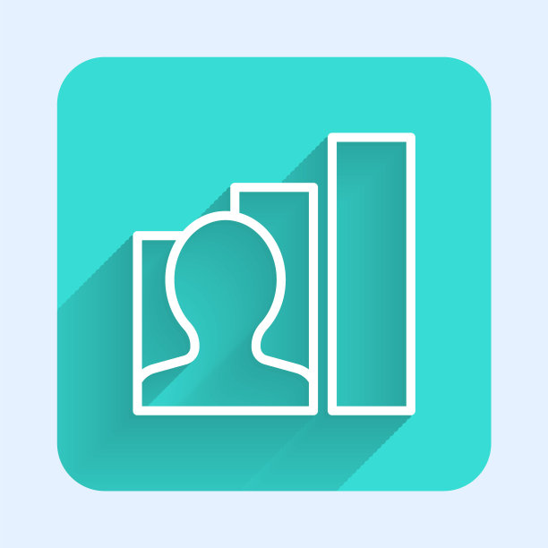 白线生产的人类图标孤立与长影子。创意工作，成功，生产力，愿景和效率的概念。绿色广场按钮。向量图片下载