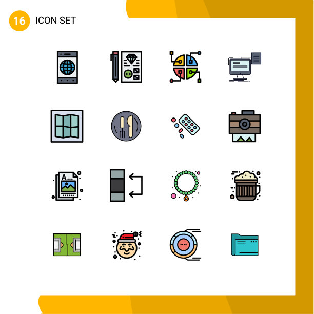 16主题平色填充线条和可编辑图片下载