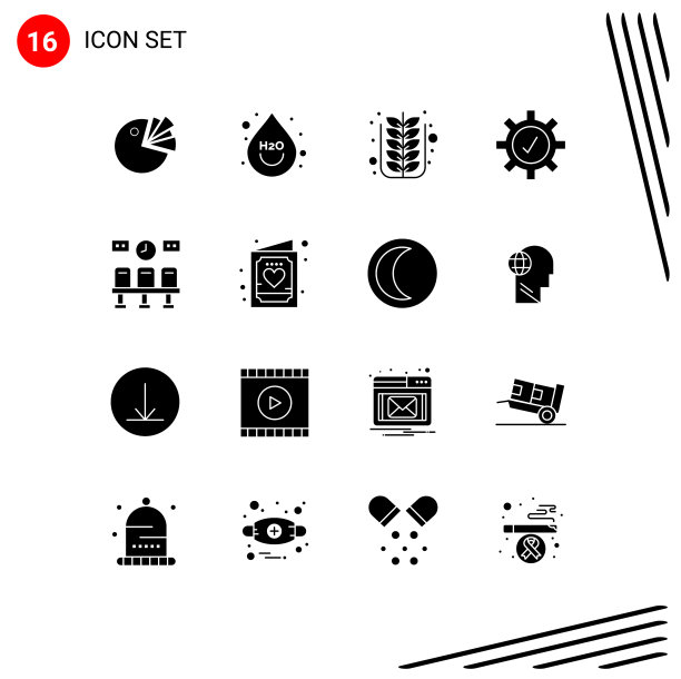 象形文字组16个简单实心字形序列图片下载