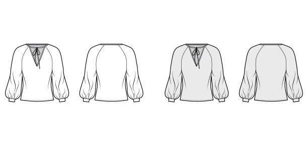 领带详细领口衬衫技术时尚插图与长拉格兰主教袖，超大，拉长下摆图片下载