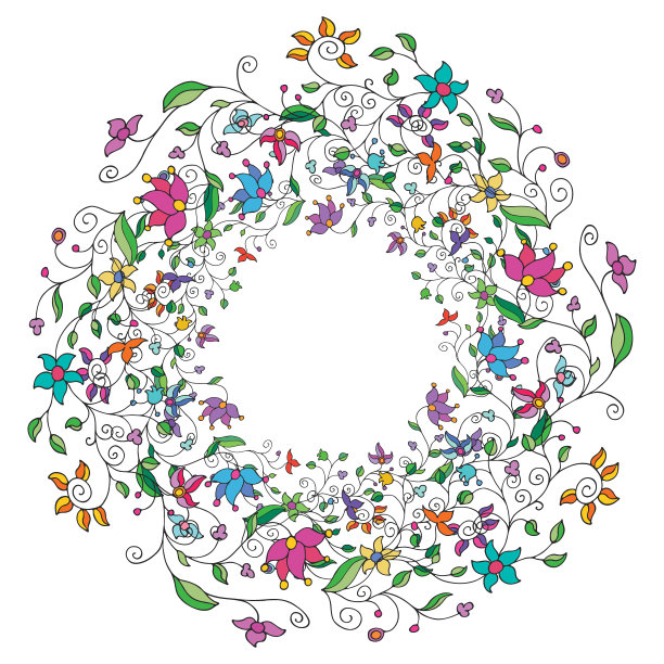 彩色花朵的圆形框架图片下载