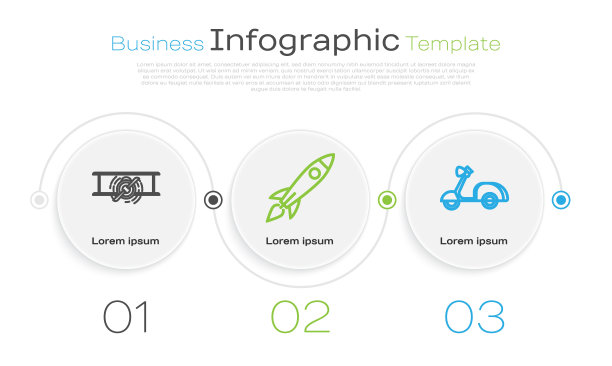 系列复古飞机，带火的火箭船和滑板车。业务信息模板。向量图片下载