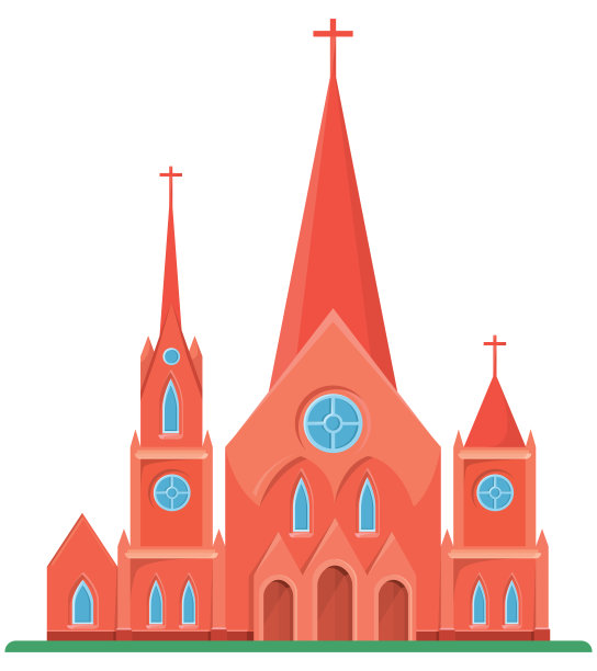 红色的天主教堂。图片下载