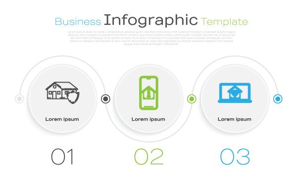 设置线路房屋保护，手机有室内温度，笔记本电脑有wi-fi智能家居。业务信息图模板。向量图片下载