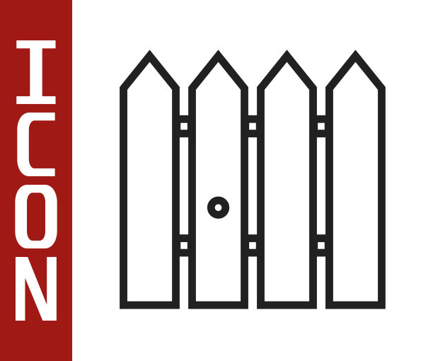 黑线花园围栏木制图标孤立在白色背景。矢量图图片下载