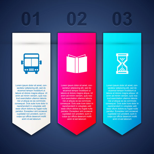 设置Bus, Open book和Hourglass像素。业务信息模板。向量图片下载