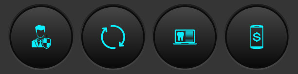 设置用户保护，刷新，笔记本与牙科卡和智能手机美元图标。向量图片下载