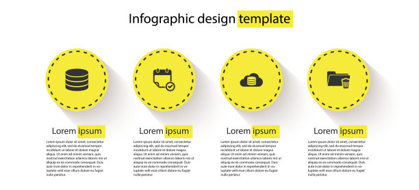 设置数据库，日历与复选标记，云数据库和删除文件夹。业务信息模板。向量图片下载