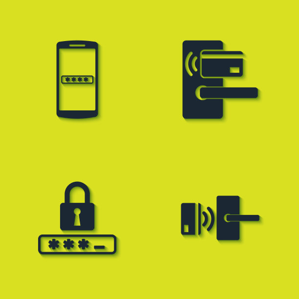 设置手机和密码，无线数字门锁，密码保护和图标。向量图片下载