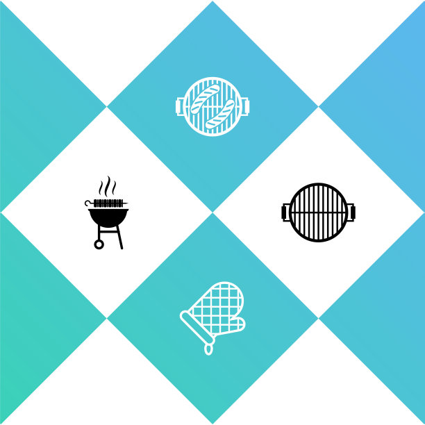 烧烤串，烤箱手套，香肠和图标。向量图片下载