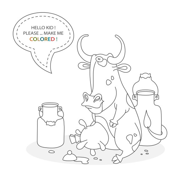 黑白涂色书页。卡通人物的一个滑稽可爱的奶牛和牛奶罐。卡片从一套为儿童的发展。矢量图图片下载