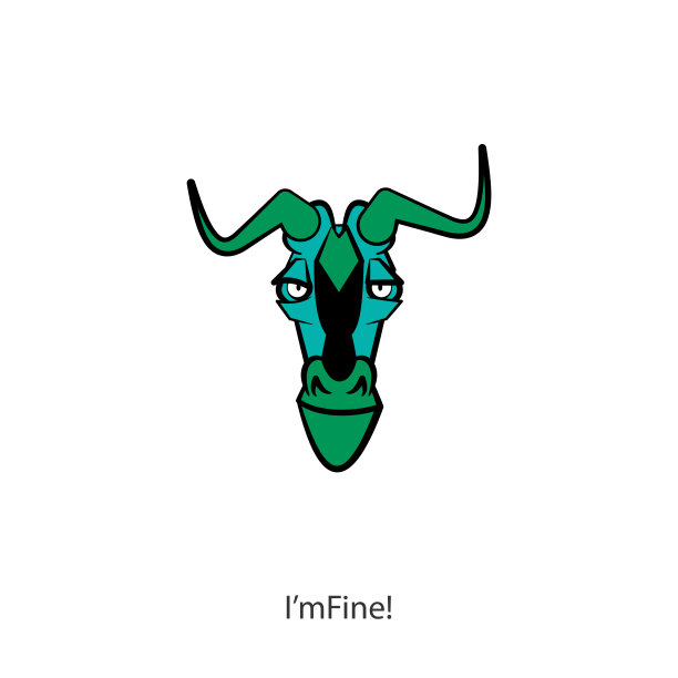 卡通人物愁眉苦脸。一只滑稽的羚羊的头。向量。我很好!一切都好!图片下载