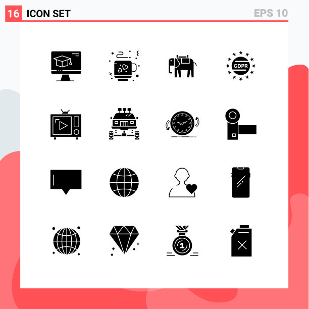 将16个立体象形符号和电视符号组合在一起图片下载