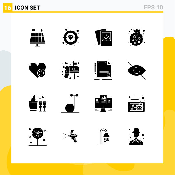 16固体字形概念的网站移动和图片下载